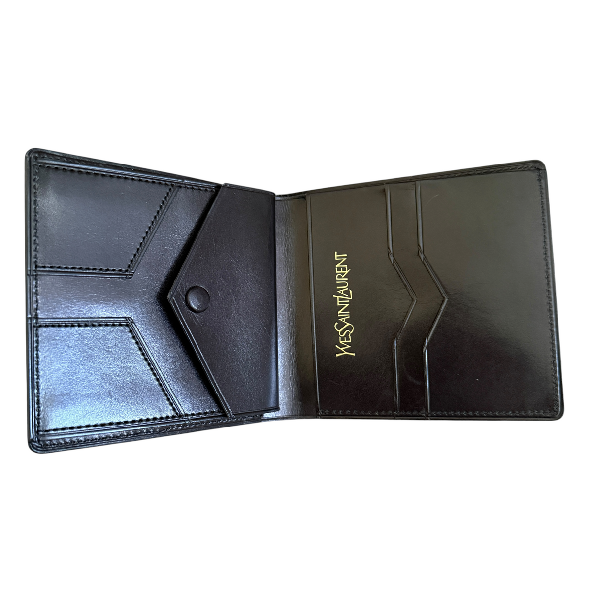 Yves Saint Laurent men’s bifold black leather wallet Authentic with COA 4.2x3.9
