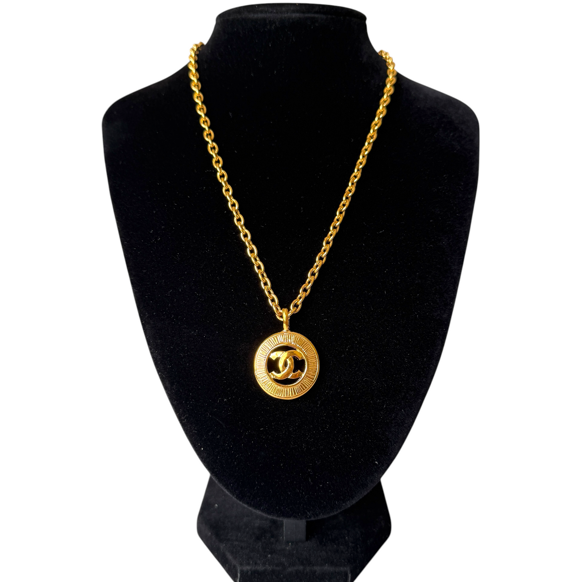 Chanel vintage gold plated CC mark pendant necklace Authentic with COA and box