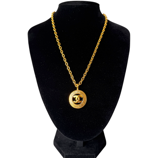Chanel vintage gold plated CC mark pendant necklace Authentic with COA and box