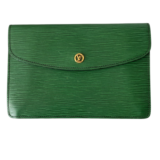 Louis Vuitton green Epi leather clutch bag 872 Authentic with COA 9x6.1x0.6