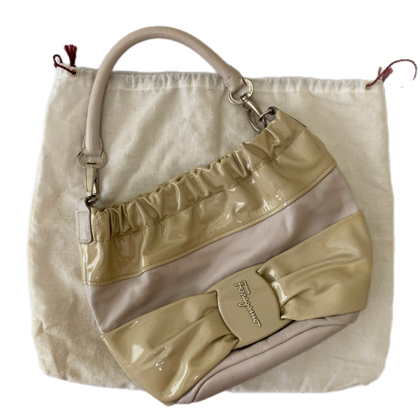 Ferragamo leather 2 tone hobo bag  authentic with COA