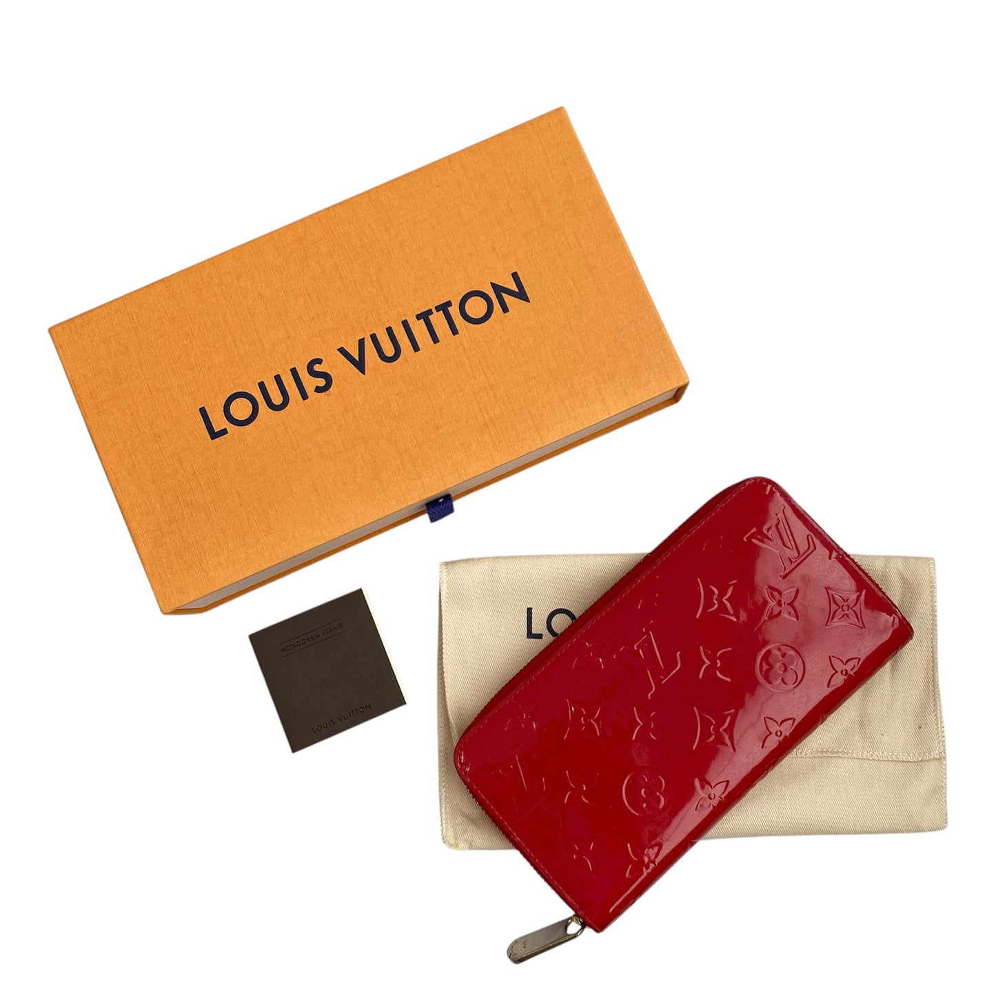 Louis Vuitton red vernis monogram MI2185 zippy wallet authentic with coa box and dusty
