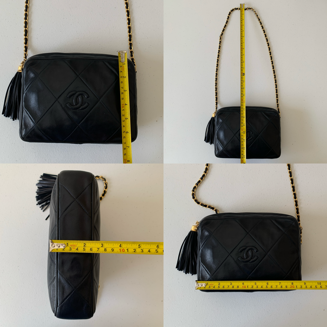 Chanel black quilted tassel leather camera crossbody bag authentic with COA dus