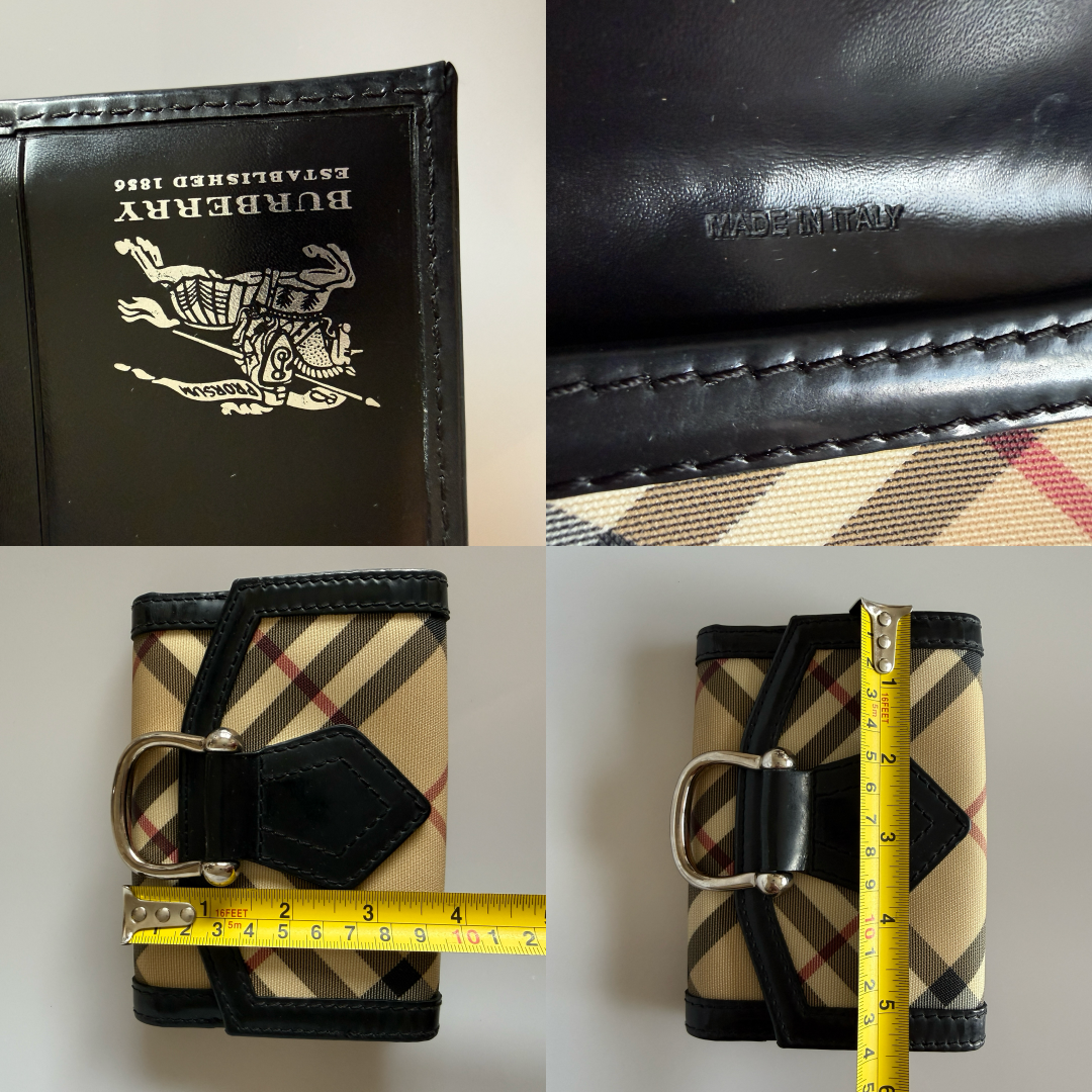Burberry nova check canvas abs black leather compact wallet authentic with COA