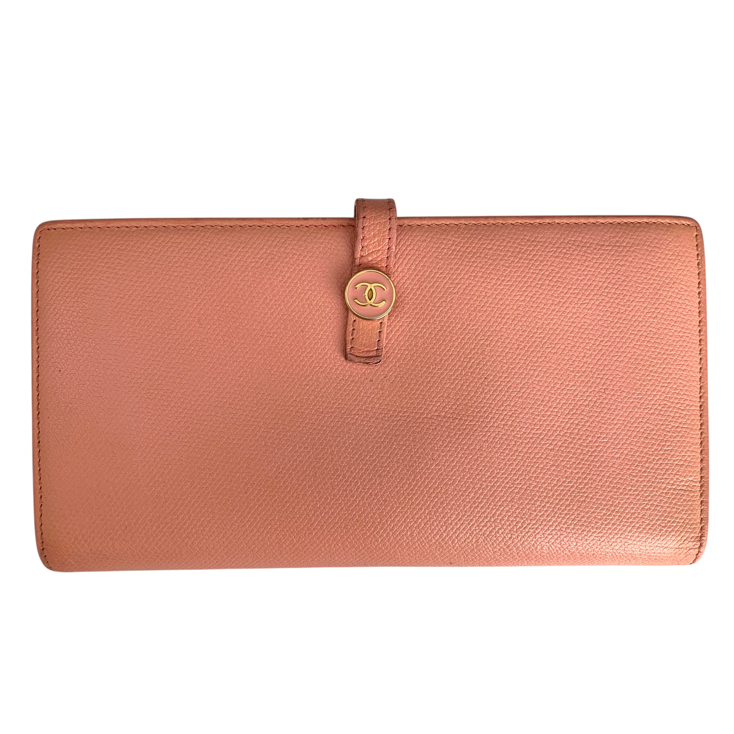 Chanel coco button pink Long leather wallet authentic with COA and guarantee card