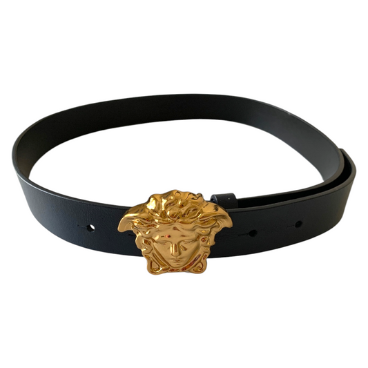 Versace young Medusa navy leather belt size L authentic with COA