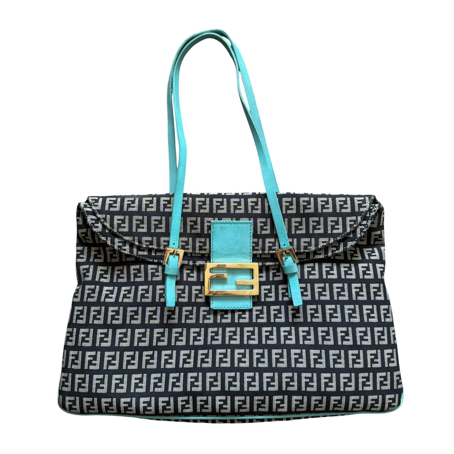 Fendi FF monogram double flap mamma baguette shoulder bag 14x9x1