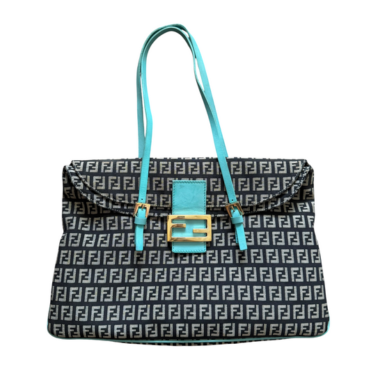Fendi FF monogram double flap mamma baguette shoulder bag 14x9x1