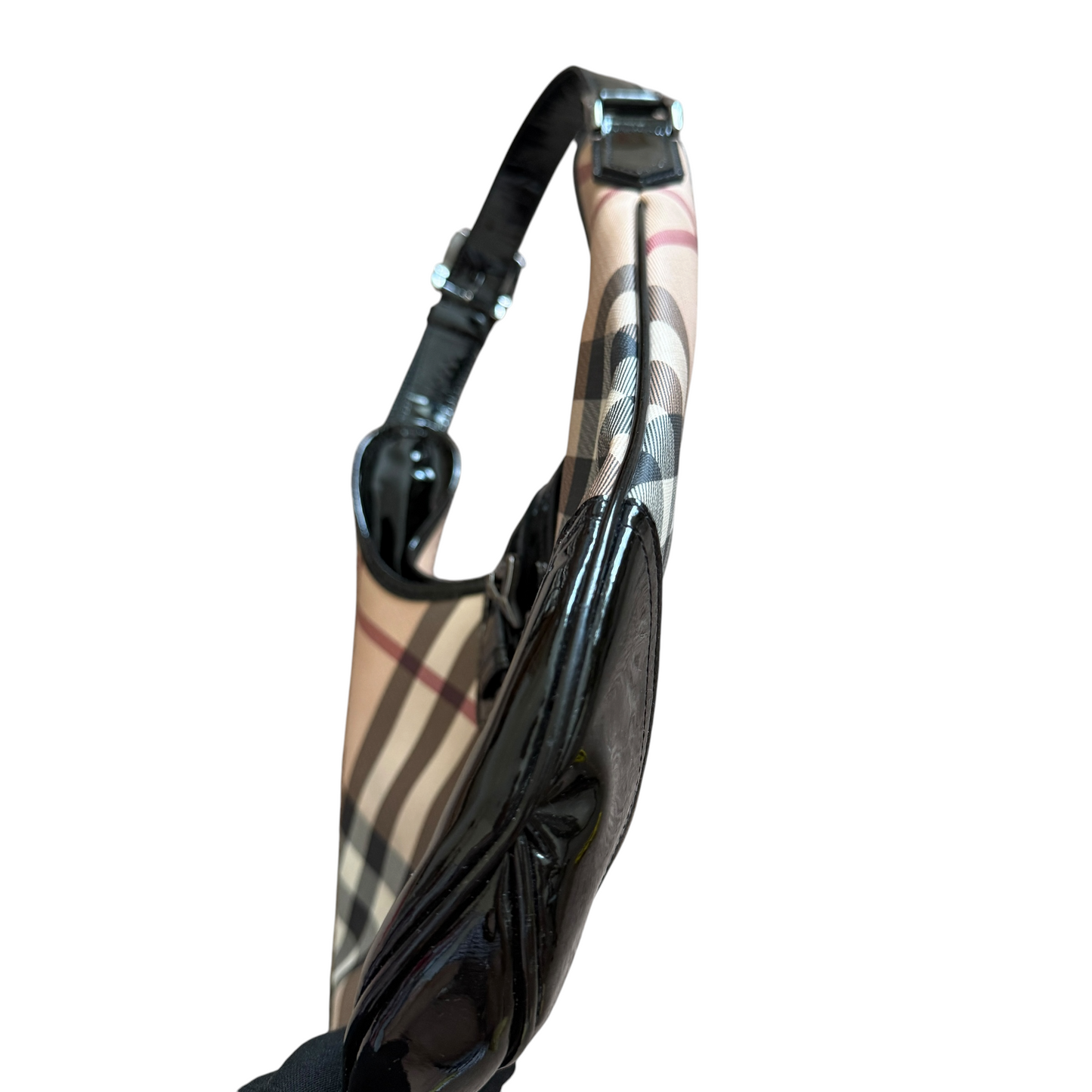 Burberry nova check canvas Ann black leather hobo bag authentic with COA