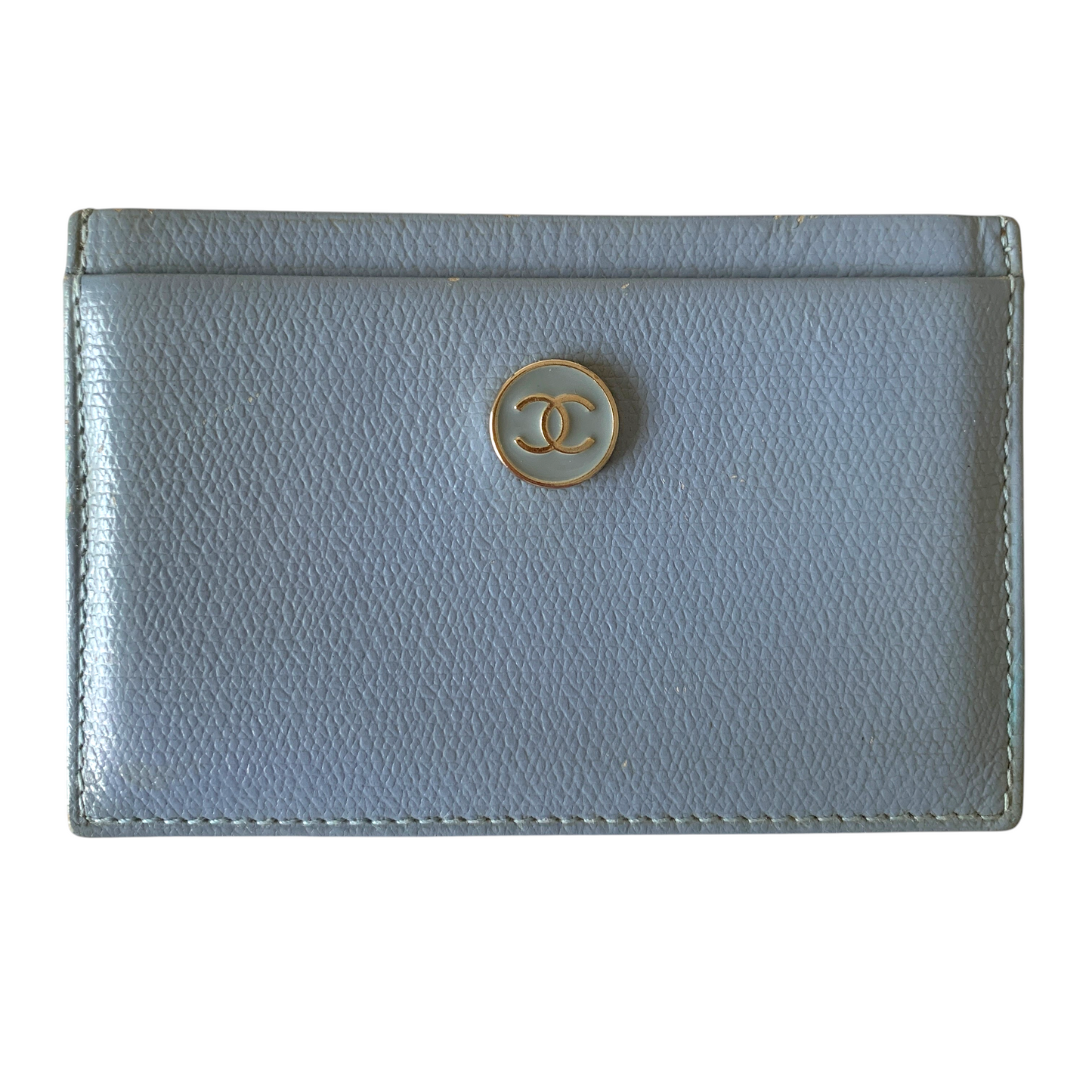 Chanel blue coco button leather card holder authentic with COA
