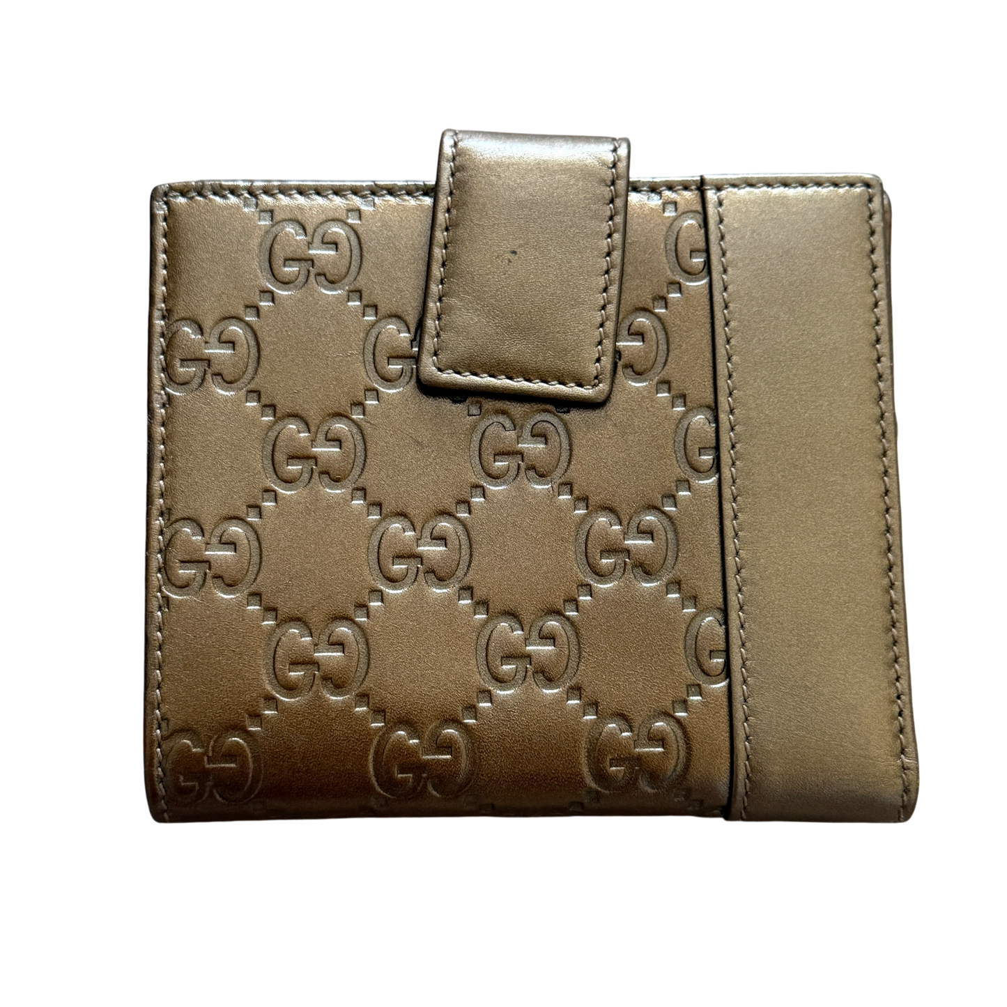 Gucci GG monogram bronze leather compact wallet authentic with COA and box