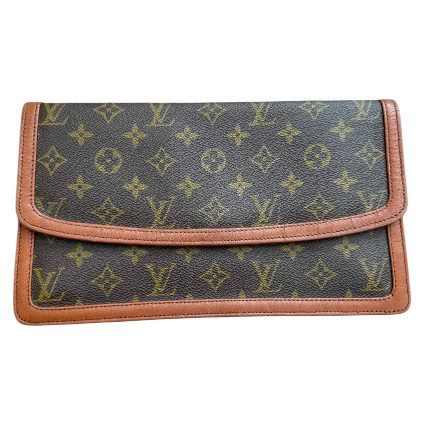 Authentic Louis Vuitton Monogram Pochette Dame Clutch Bag Brown Leather With COA