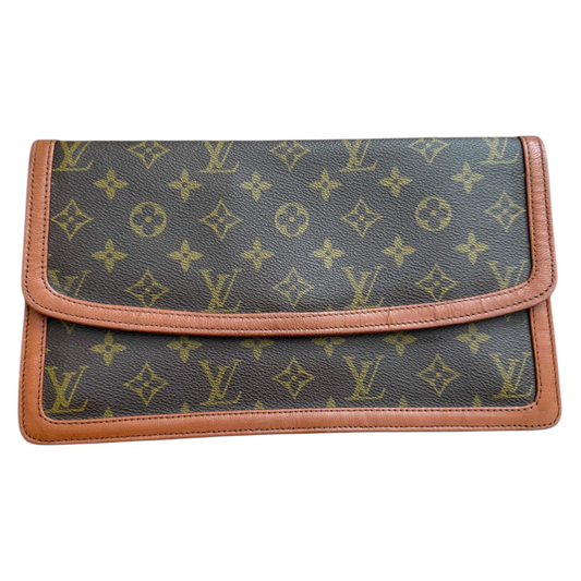 Authentic Louis Vuitton Monogram Pochette Dame Clutch Bag Brown Leather With COA