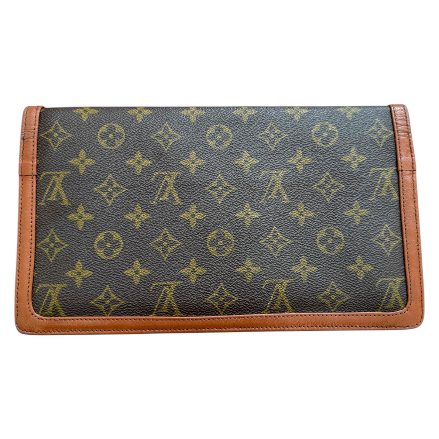 Authentic Louis Vuitton Monogram Pochette Dame Clutch Bag Brown Leather With COA