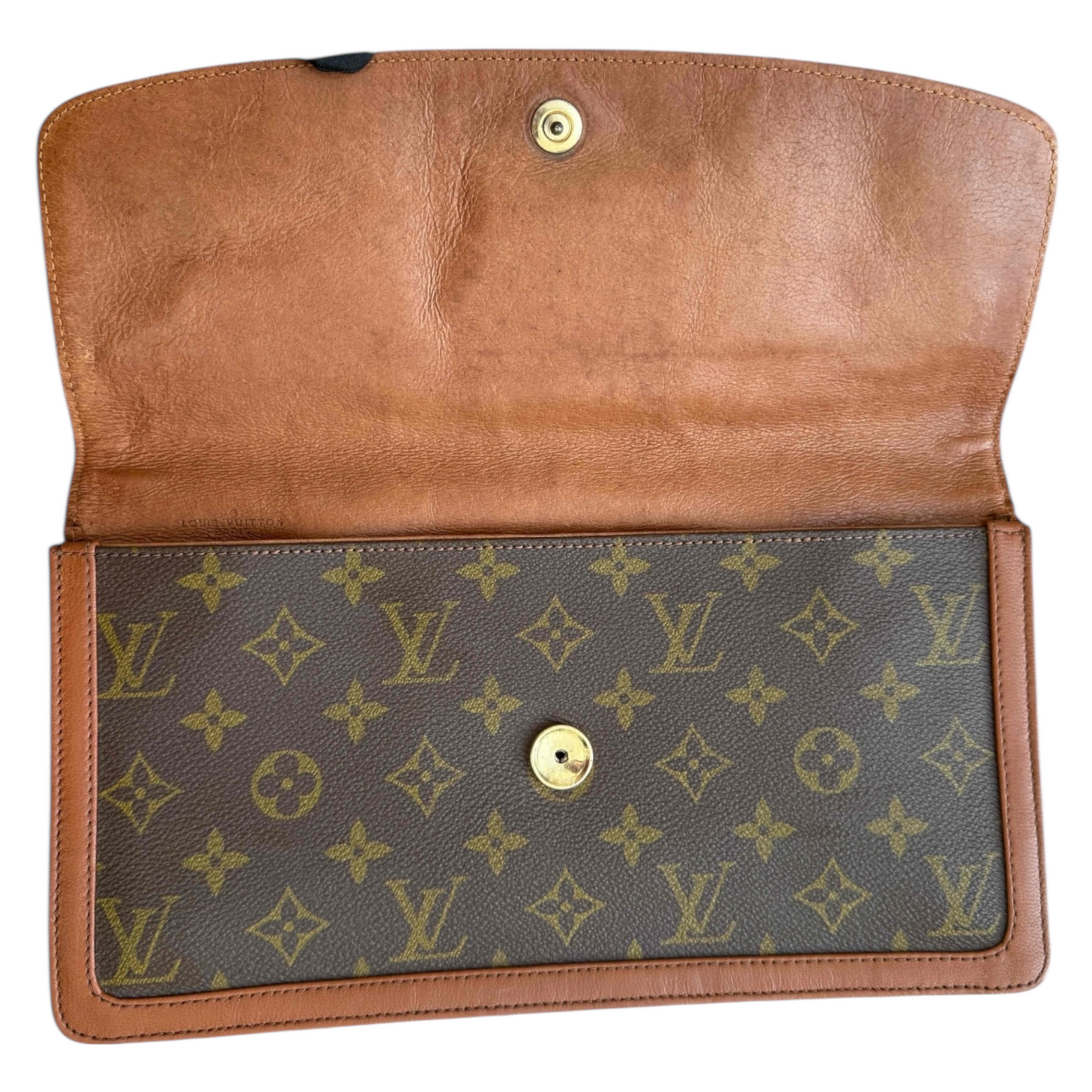 Authentic Louis Vuitton Monogram Pochette Dame Clutch Bag Brown Leather With COA