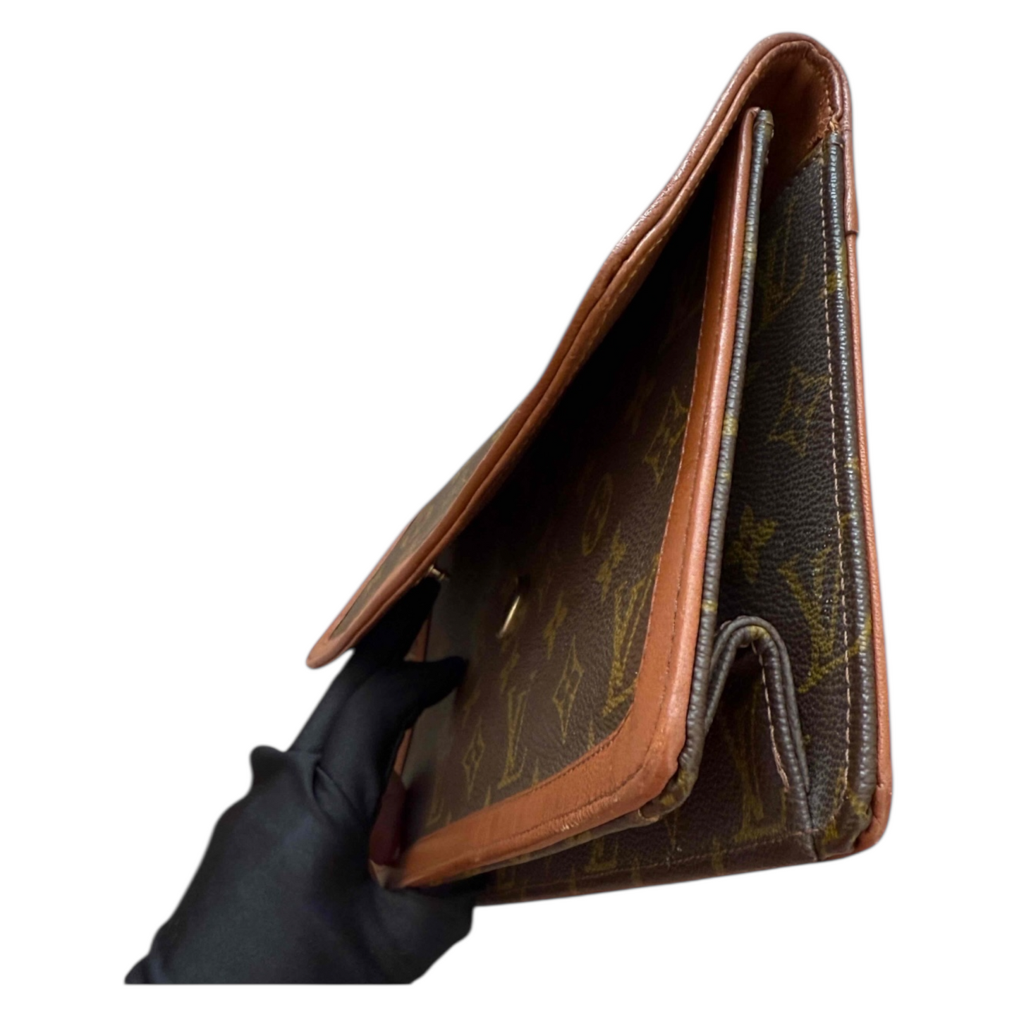 Authentic Louis Vuitton Monogram Pochette Dame Clutch Bag Brown Leather With COA