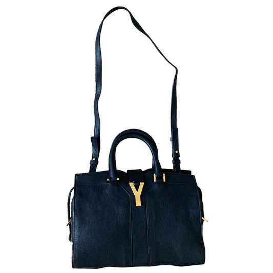 Yves Saint Laurent dark blue cabas leather bag with strap removable and COA