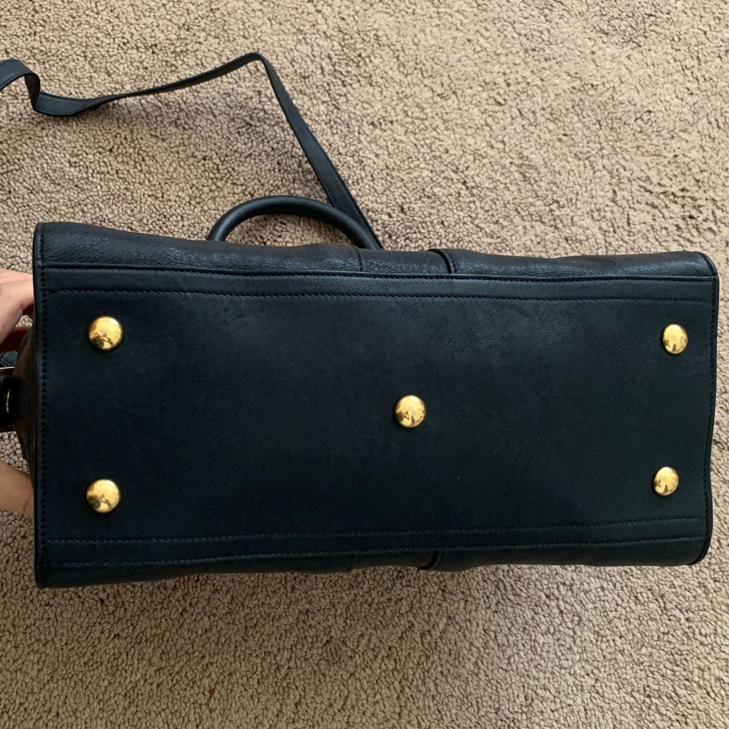 Yves Saint Laurent dark blue cabas leather bag with strap removable and COA