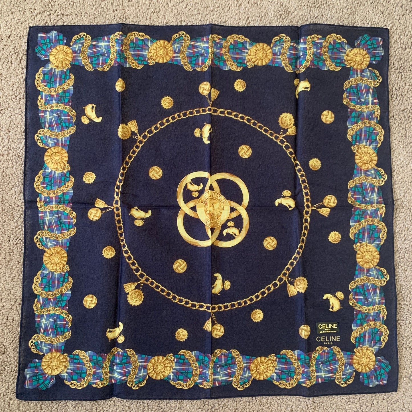 CL1004 Celine new unused cotton scarf handkerchief foulard