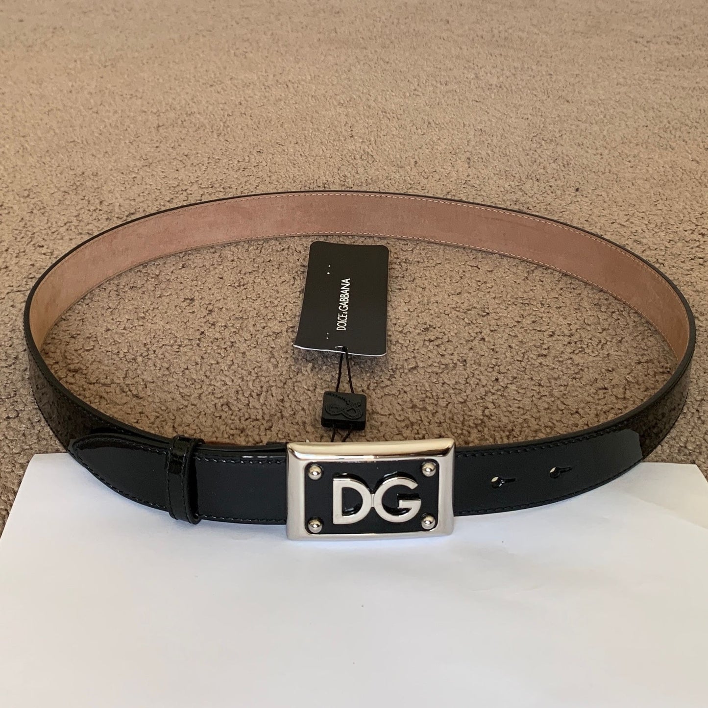 DG1019 Dolce & Gabbana unisex black patent leather belt size 90 cm 36 inch