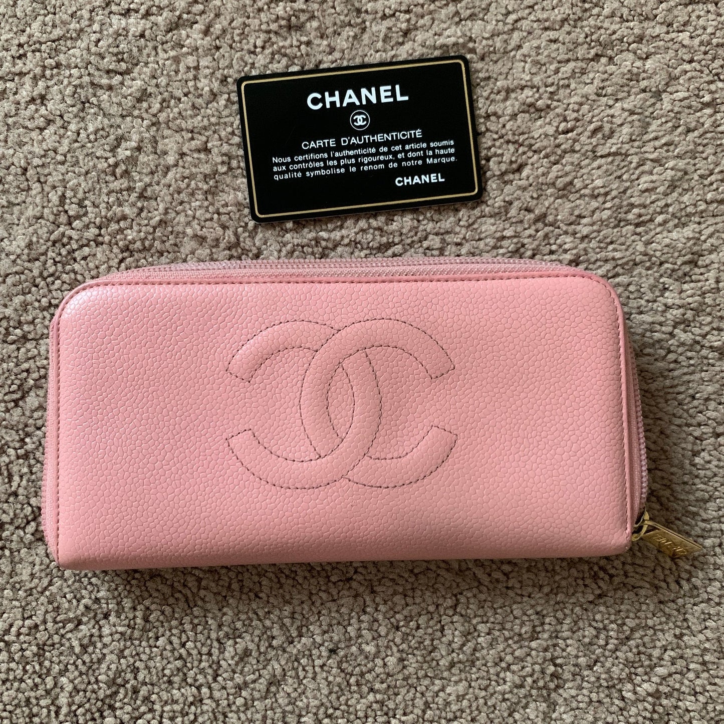 CC1004 Chanel caviar women's pink leather long wallet