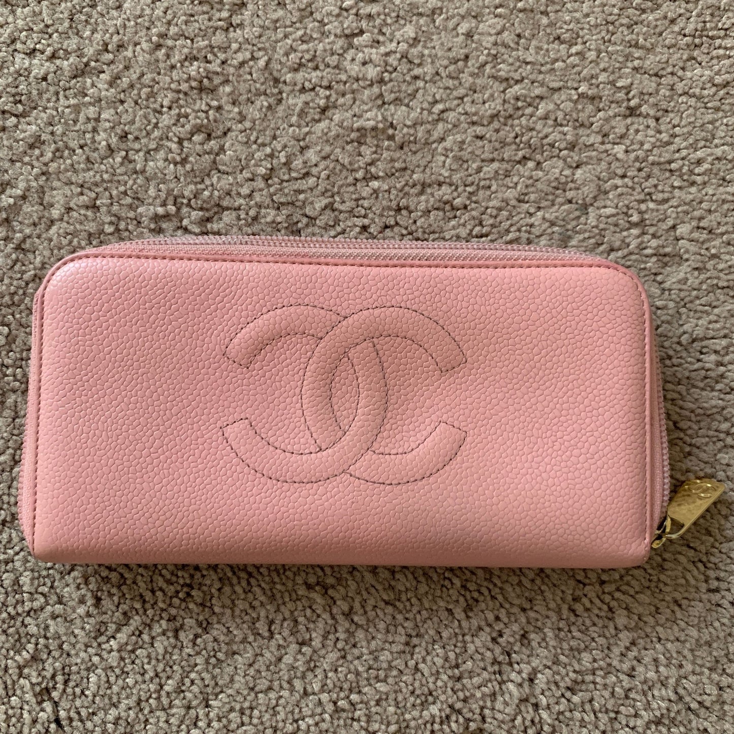 CC1004 Chanel caviar women's pink leather long wallet