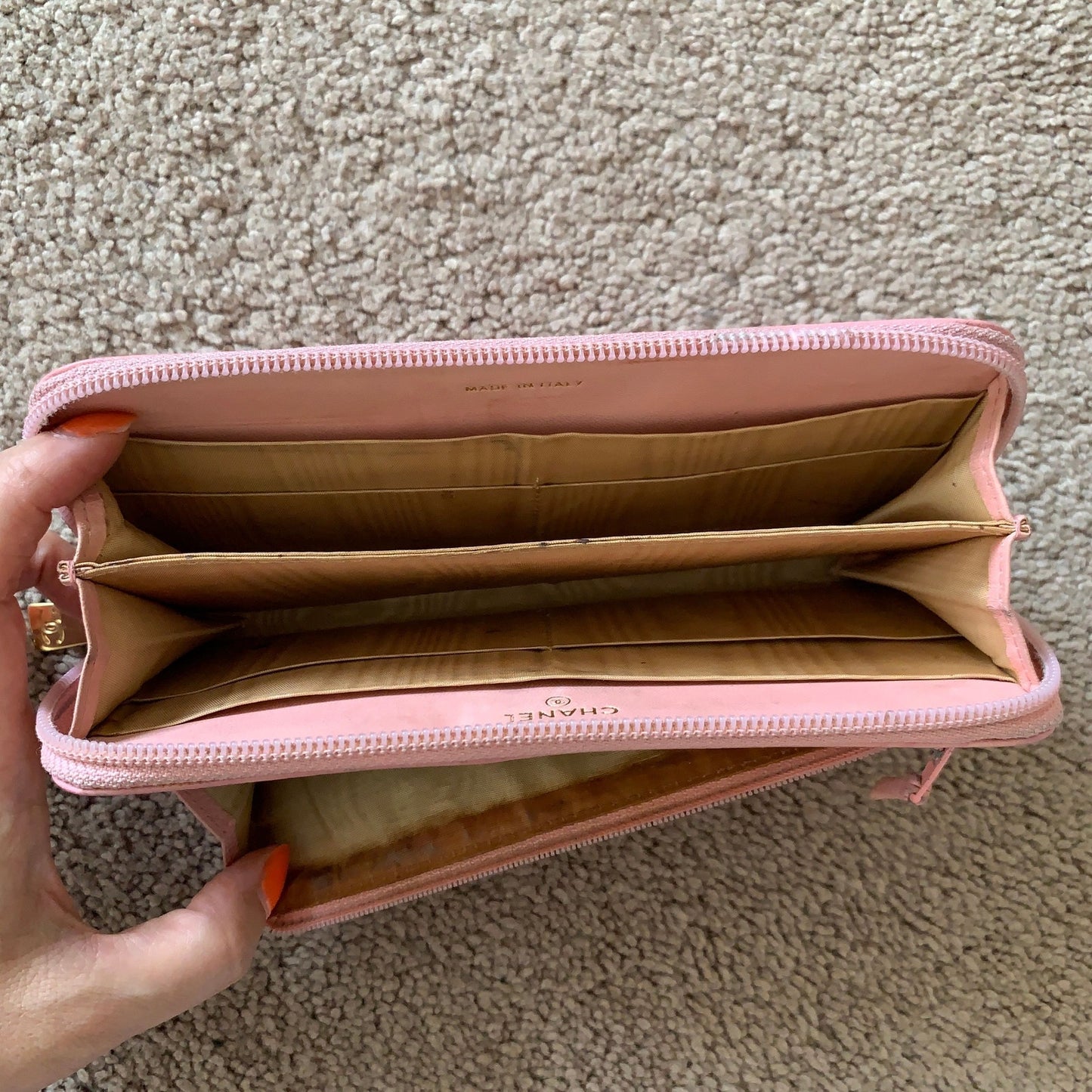 CC1004 Chanel caviar women's pink leather long wallet