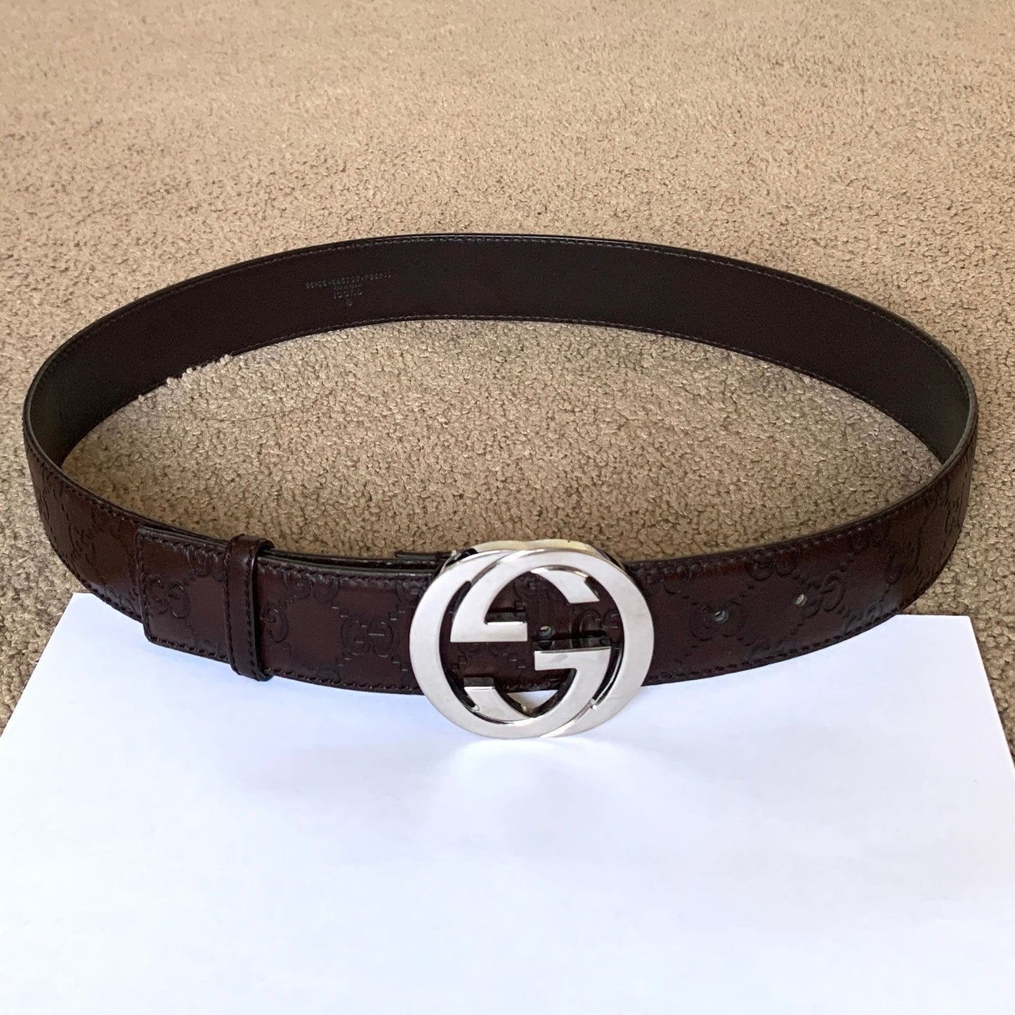 G1047 Gucci unisex 90 cm 36 inch signature monogram brown leather belt