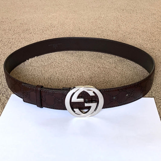 G1047 Gucci unisex 90 cm 36 inch signature monogram brown leather belt