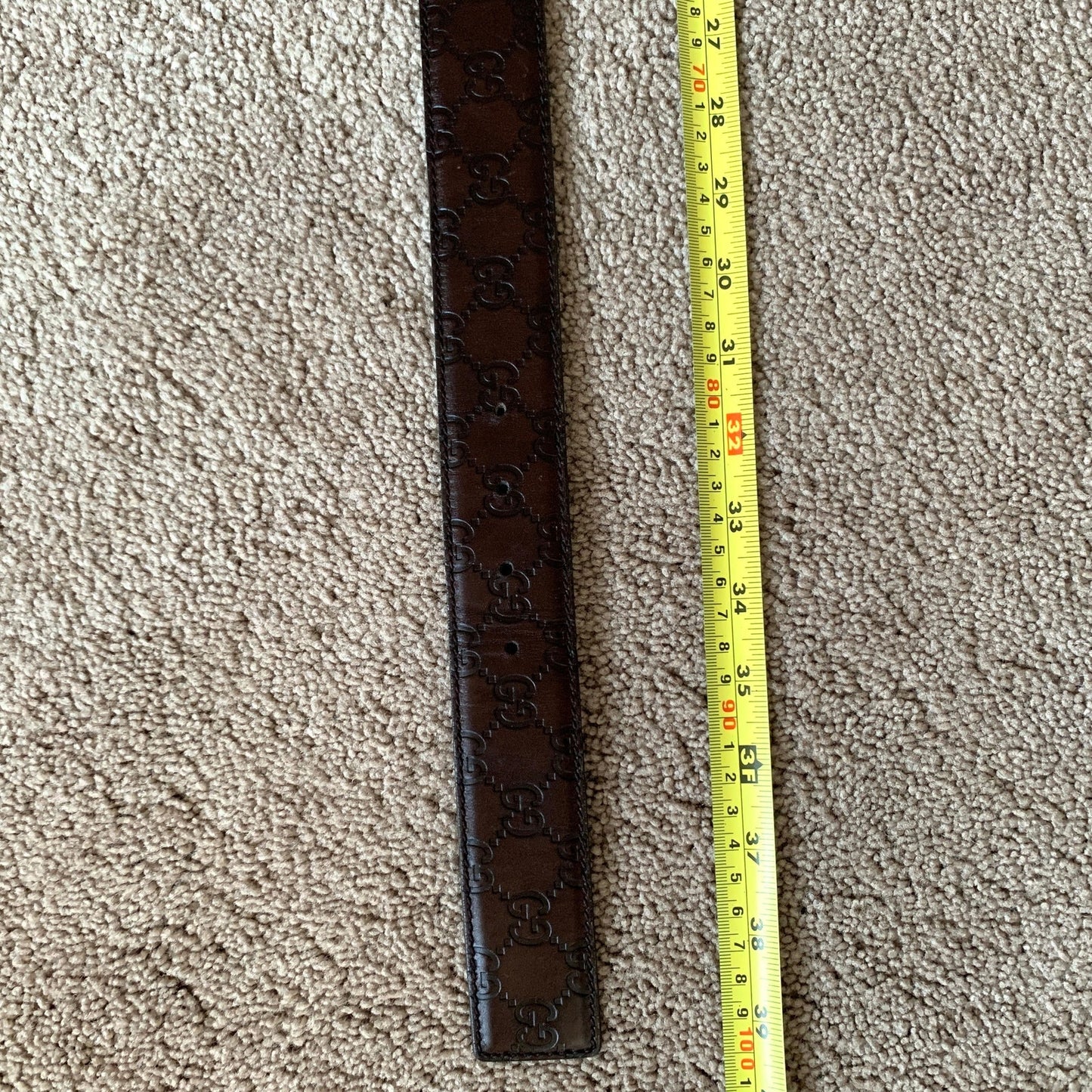 G1047 Gucci unisex 90 cm 36 inch signature monogram brown leather belt