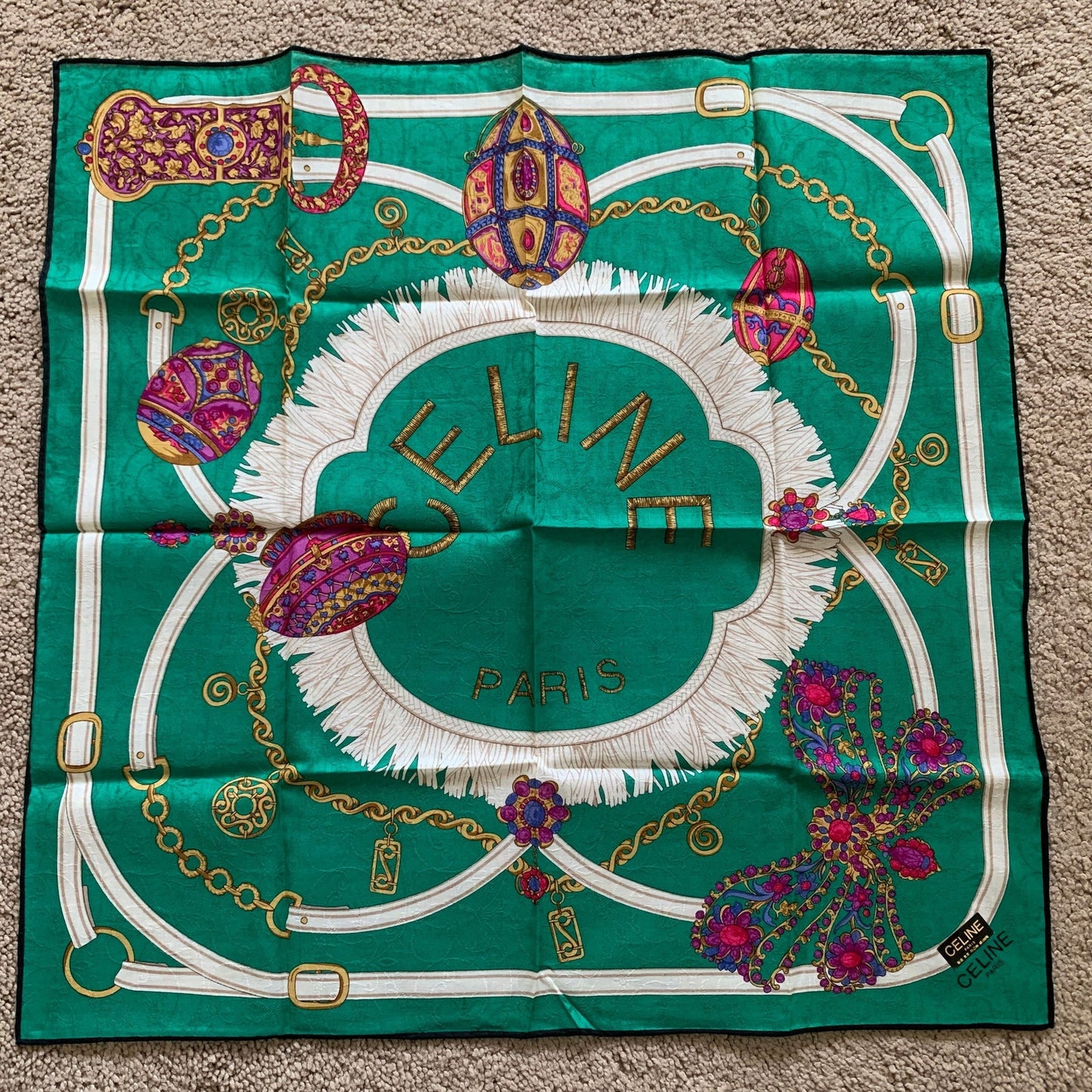 CL1021 Celine NWT women's cotton scarf foulard handkerchief