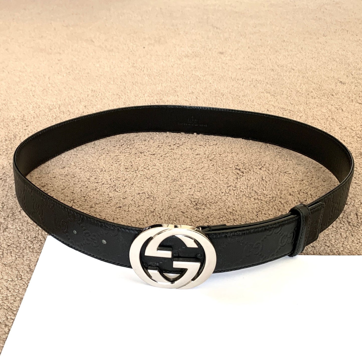 G1036 Gucci unisex signature monogram black leather belt size 100 cm 40 inch